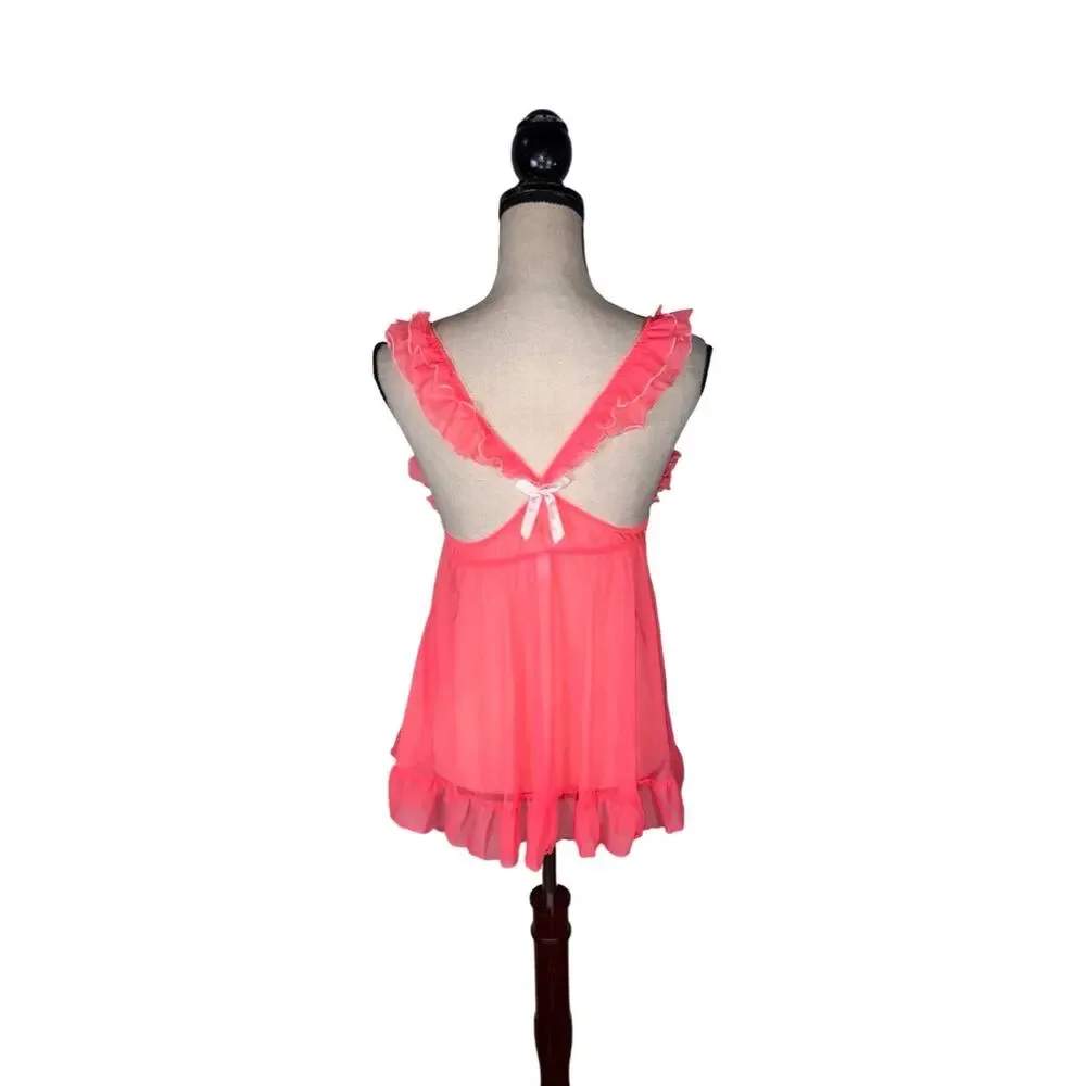 Victoria's Secret Pink Sheer Ruffle Babydoll Lingerie Top    Size: M